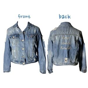 XL Angel Kiss distressed denim jacket jean jacket
